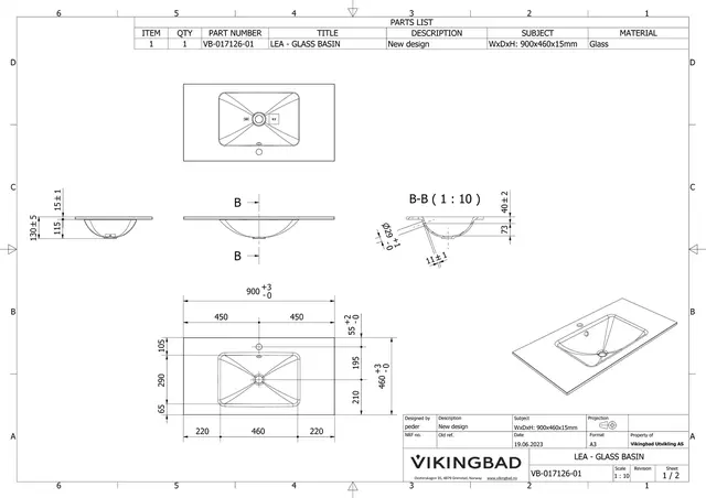 Servant LEA 90 90x46x1,5cm glass hvit matt 