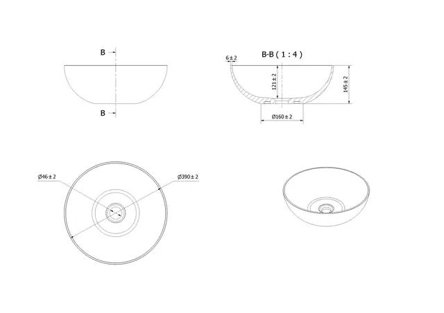 Bolleservant NOVA Ø39 x15cm solid surface lys grå 