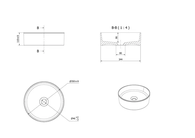 Bolleservant SIRI Ø350x110mm porselen sort matt 