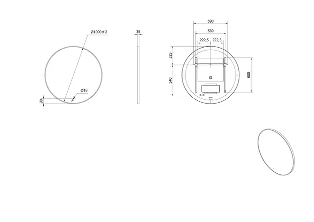 Speil IRIS 100 Ø 100x3,5cm led-lys sort matt 