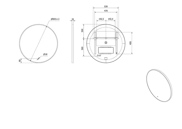 Speil IRIS 80 Ø 80x3,5cm led-lys sort matt 