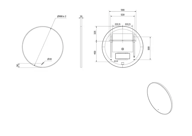 Speil IRIS 90 Ø 90x3,5cm led-lys sort matt 