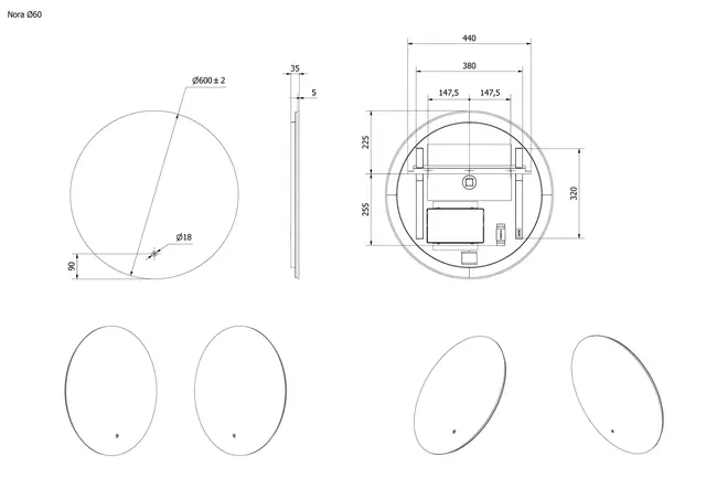 Speil NORA 60 Ø 60x3,5cm led-backlight 