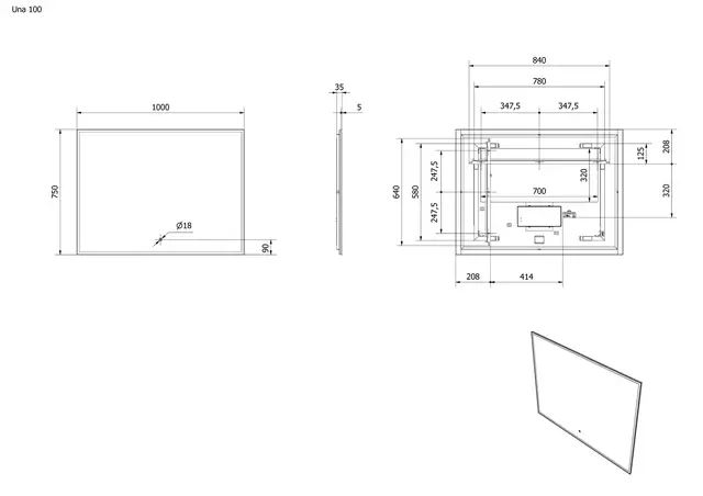 Speil UNA 100 100x75cm led-lys 