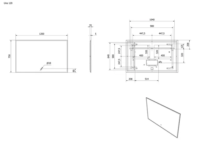 Speil UNA 120 120x75cm led-lys 