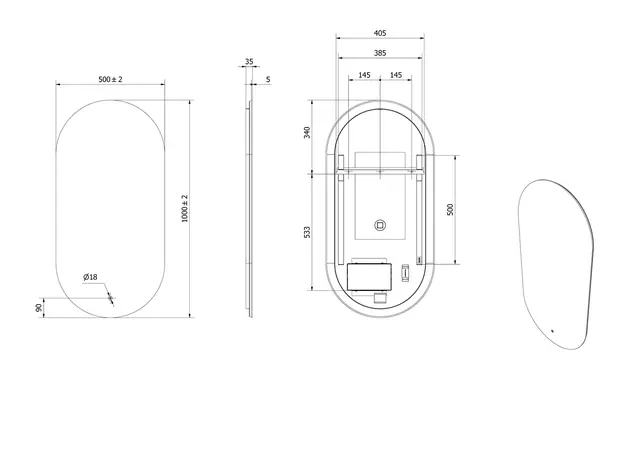 Speil VIDA 510 50x100cm led-lys 