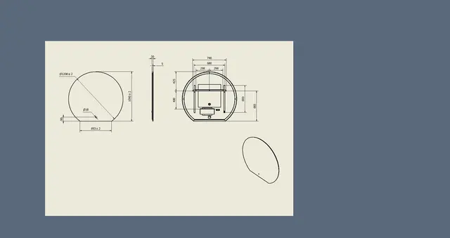 Speil VOE 120 Ø 120cm (b 69 cm) led-lys 