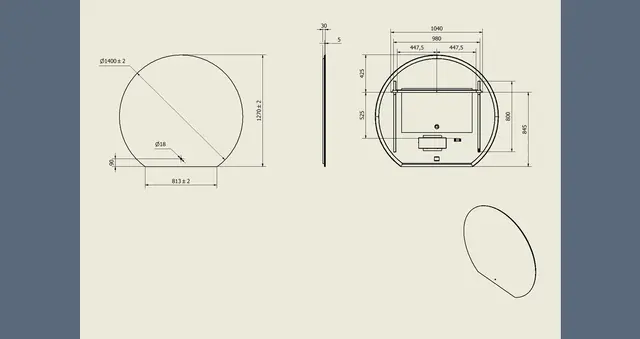 Speil VOE 140 Ø 140cm (b 81 cm) led-lys 